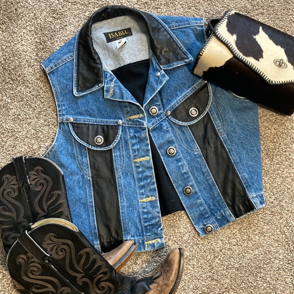 Vintage Isabel Genuine Leather and Denim Women’s Vest - Picture 1 of 8